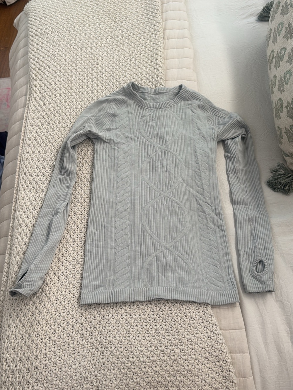 Lululemon Light Gray Cable-Knit Long Sleeve Women's Top